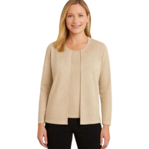 NWT Women's Croft & Barrow Size M Cream Beaded Sweater, Shell Attached